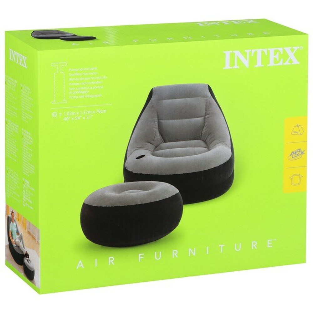 Кресло надувное Intex 68564 Ultra Lounge 137х102х79 см с пуфиком / Шезлонг надувной Интекс велюровый с подстаканником для дома и дачи