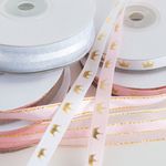 Лента декоративная (1 см*22,85 м) Короны, Розовый/Золото, 1 шт.