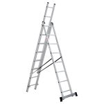 Лестница-стремянка 3 x 8 ступеней, трехсекционная Новая высота NV 1230, алюминиевая, 2,14 - 4,74 м, 46493---