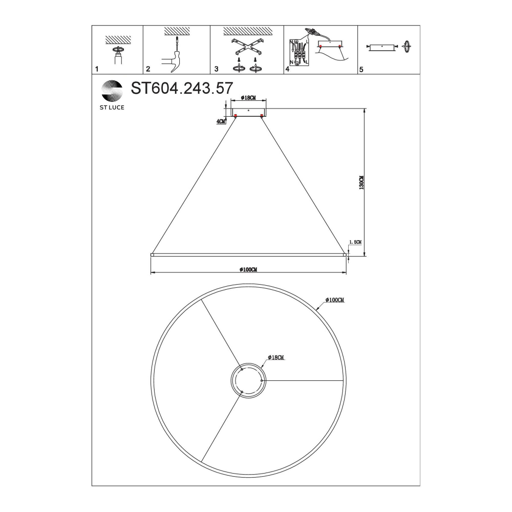 ST604.243.57 Светильник подвесной ST-Luce Золотистый/Белый LED 1*57W 4000K