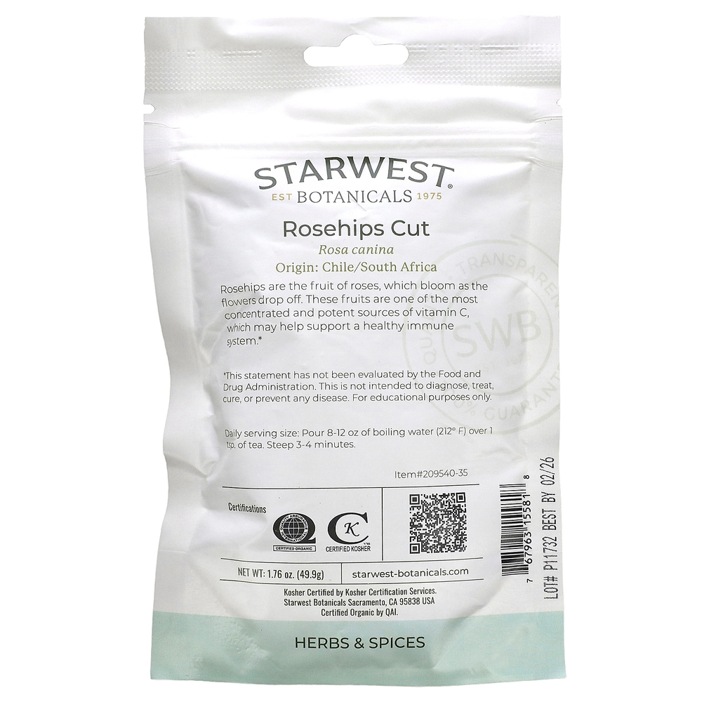 Starwest Botanicals, Органический шиповник, нарезанный, 49,9 г (1,76 унции)