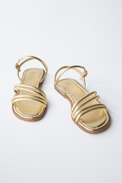 ZARA САНДАЛИИ С РЕМЕШКАМИ С МЕТАЛЛИЗИРОВАННОЙ ОТДЕЛКОЙ, ЗОЛОТИСТЫЙ