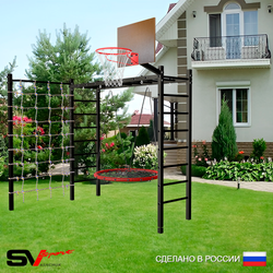 Уличная шведская стенка Sv Sport рукоход с комплектом турник прямой У5024.1К (Гнездо 100см/Щит баскет/Сетка)