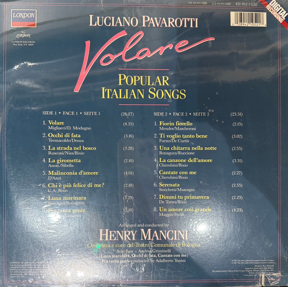 Виниловая пластинка Luciano Pavarotti, Henry Mancini – Volare LP