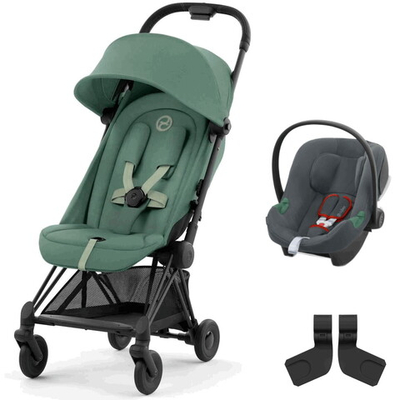 Коляска Cybex Coya Matt Black Frame Aton B2 i-Size Steel Grey Leaf Green с дождевиком и бампером