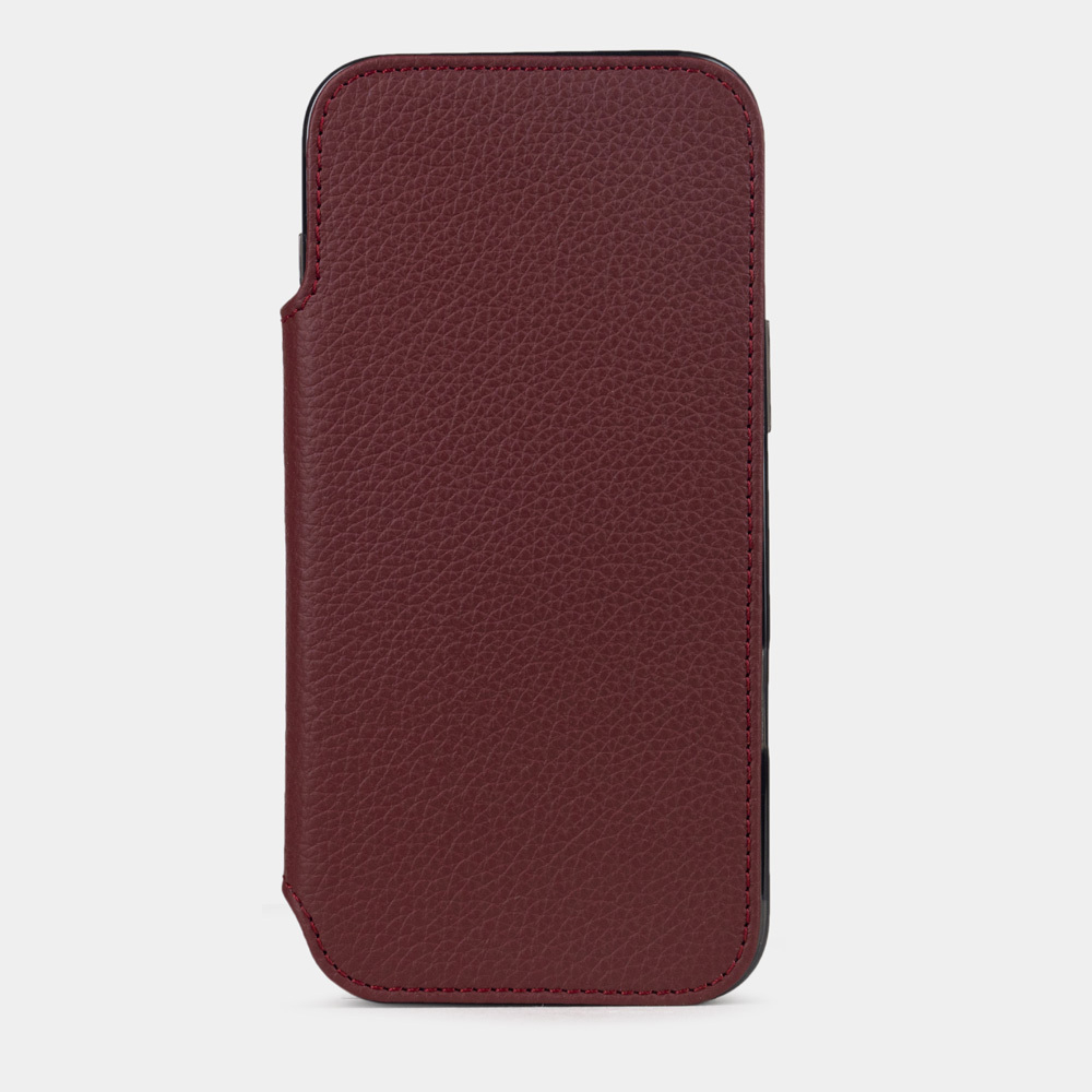 Чехол-книжка кожаная для iPhone 17 Pro Max, теленок бордового цвета