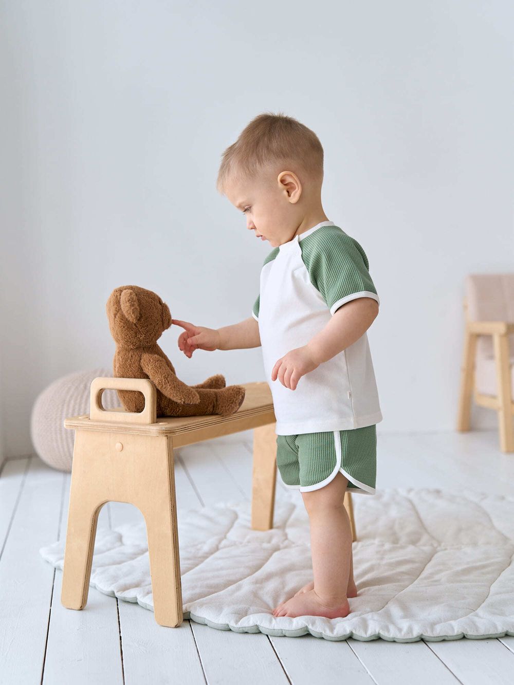 Комплект футболка и шорты "Полынь" из рифленой ткани 0+