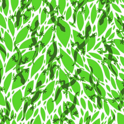 Гекконы на зеленых листьях