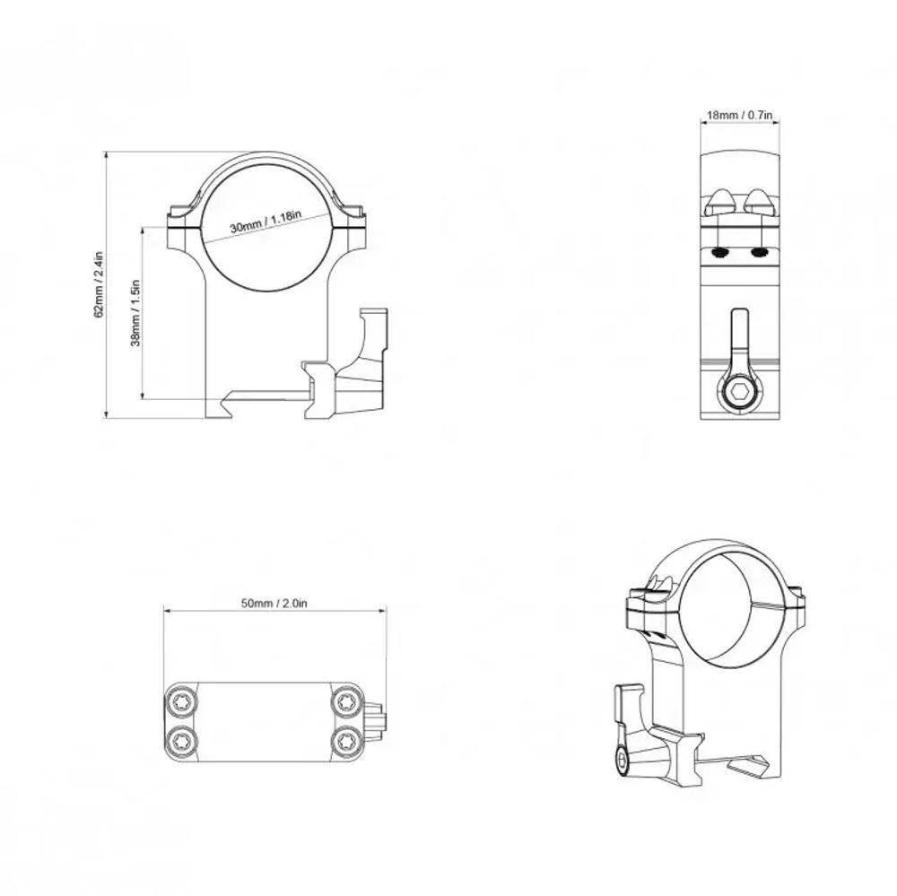 Крепление Vector Optics 30mm STEEL HIGH QD WEAVER RINGS (XASR-SQ13)