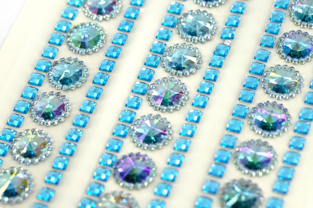 Наклейки-стразы Alingar, акриловые, "Голубые узоры", голографик, пакет с европодвесом