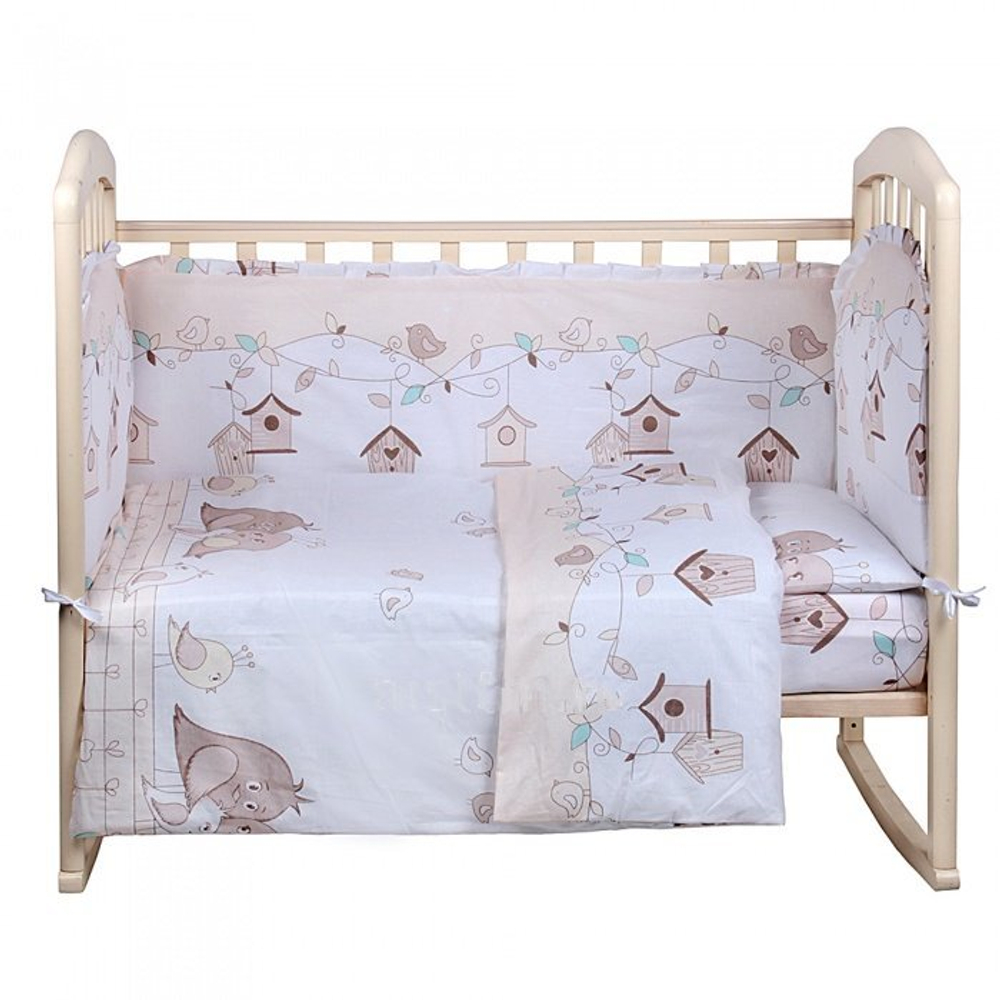 Комплект в кроватку 6-ти предметный. "Любящие птенчики", бежевый