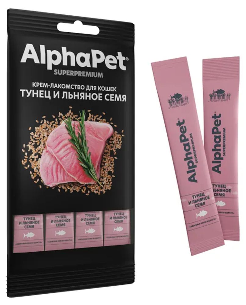 AlphaPet Superpremium крем-лакомство для кошек, тунец и льняное семя - 48 гр