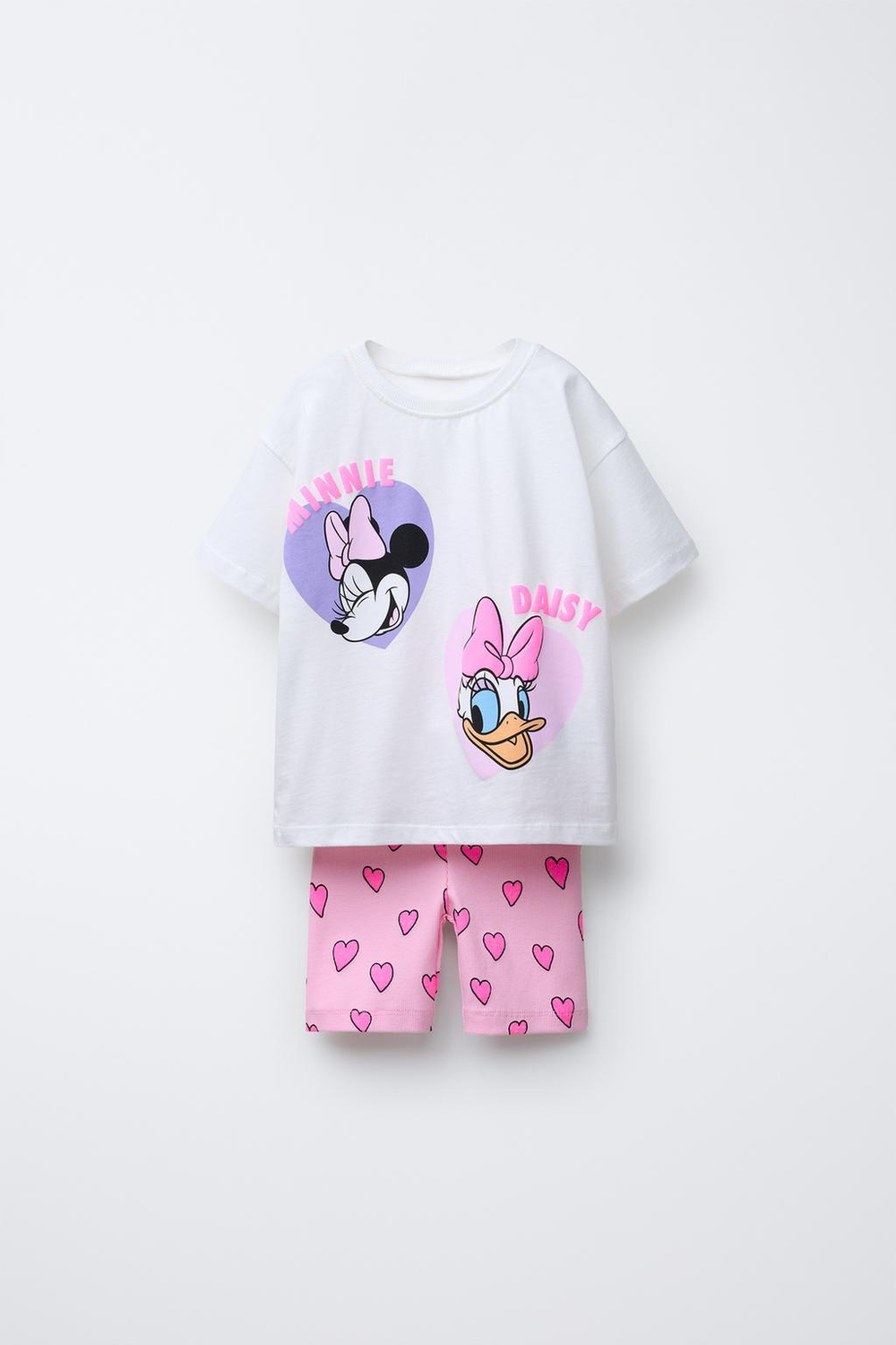 ZARA КОМПЛЕКТ ИЗ ФУТБОЛКИ И ВЕЛОСИПЕДОК С ПРИНТОМ MINNIE MOUSE AND DAISY © DISNEY, РОЗОВЫЙ