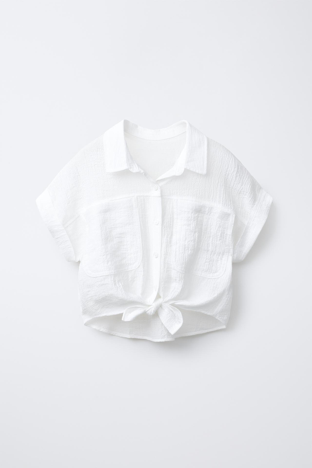 ZARA РУБАШКА ИЗ РЕЛЬЕФНОЙ ТКАНИ С УЗЛОМ, БЕЛЫЙ