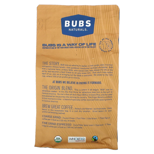 BUBS Naturals, Bubs Brew, смесь The Origin, молотая, средней обжарки, 340 г (12 унций)
