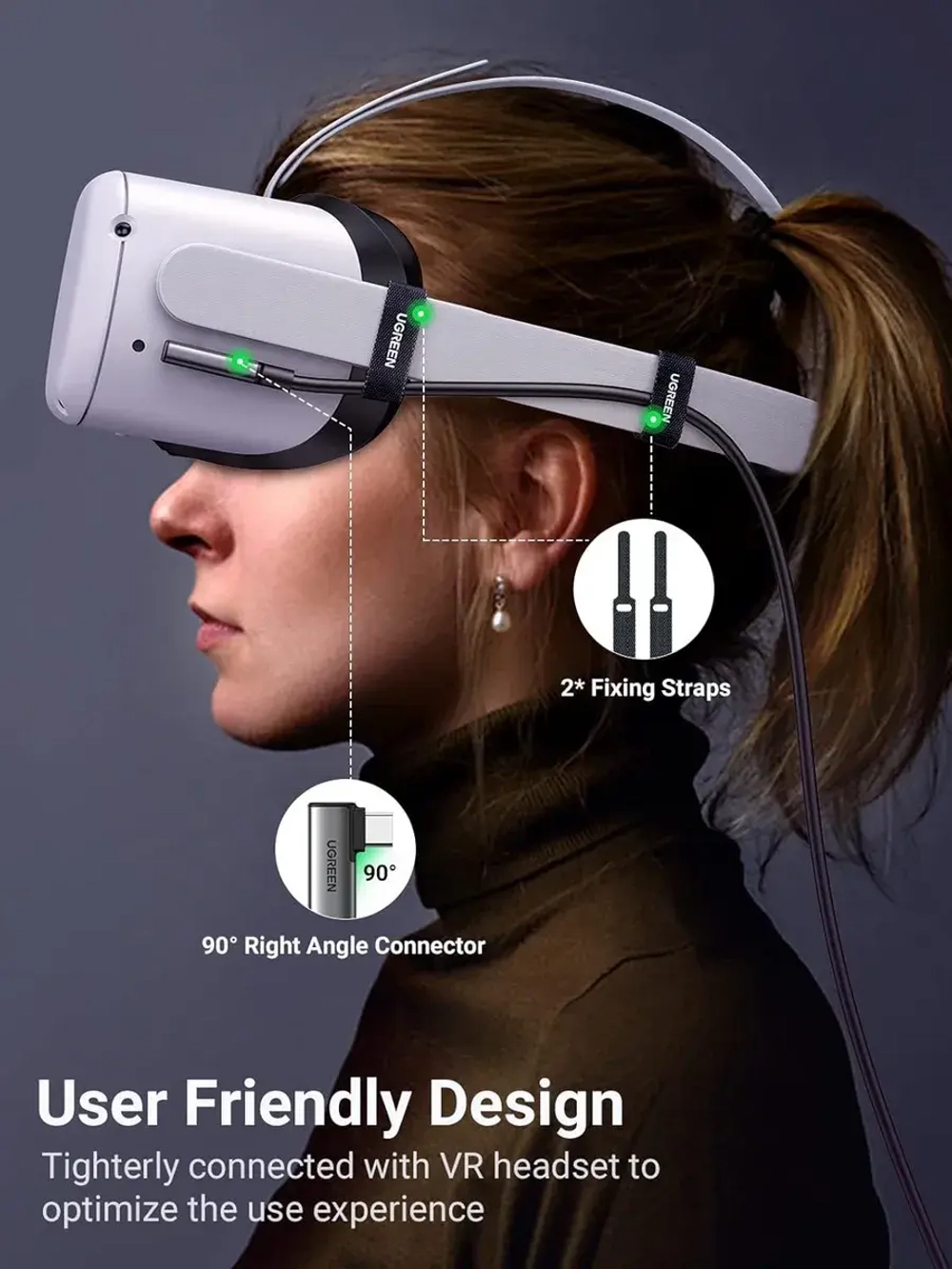 Кабель USB-C Угрин для зарядки VR очков Г-образный