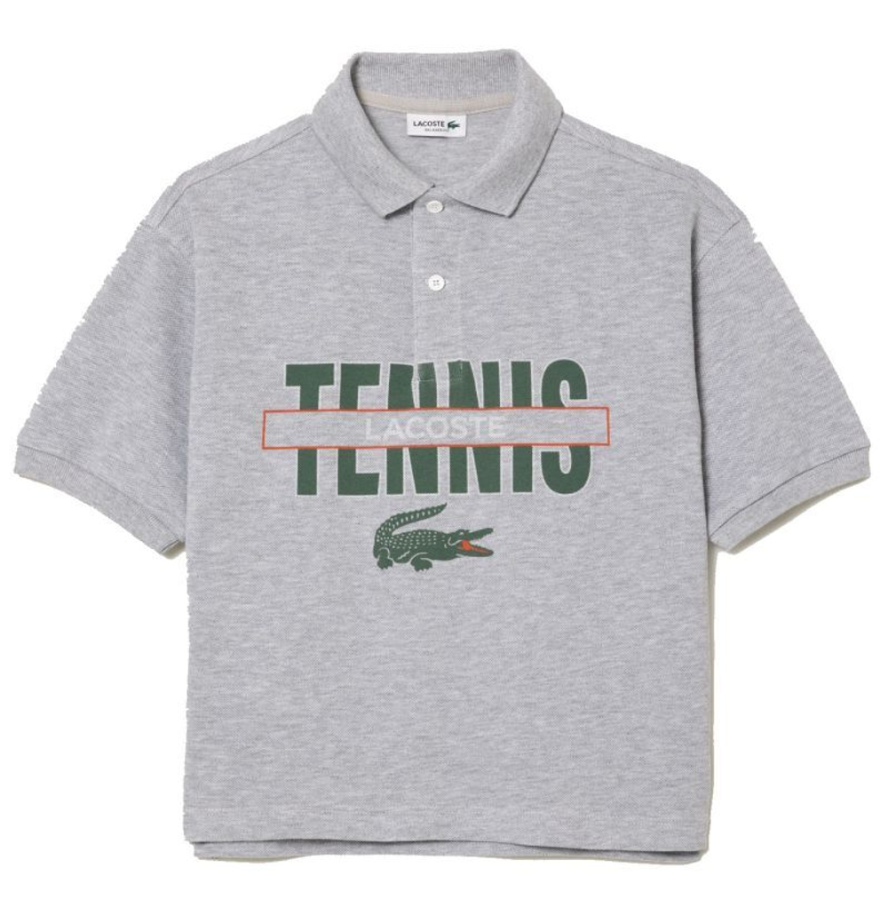 Футболка для мальчика теннисная Lacoste Cotton Pique Print Polo Shirt - серый