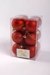 Набор пластиковых шаров Вероника 60 мм., красный глиттер, 12 шт., ЕлкиТорг (150227)