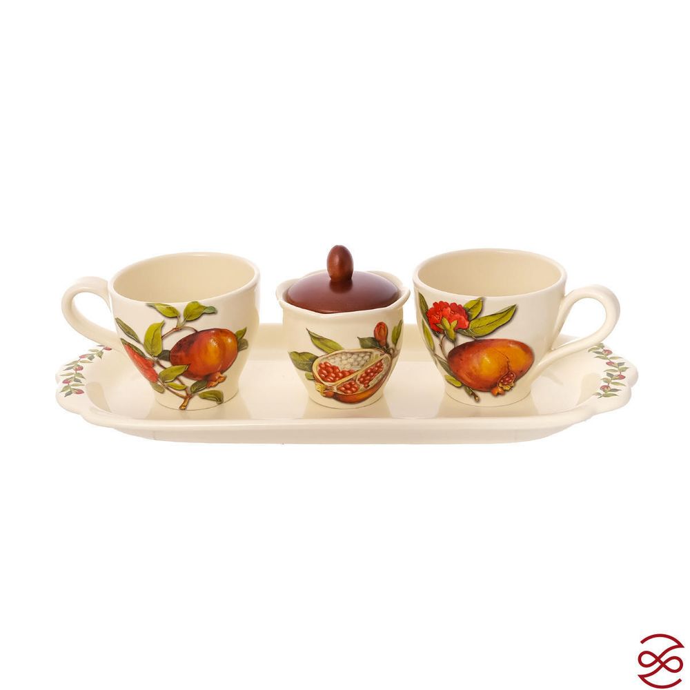 Набор для завтрака NUOVA CER Гранат 4 предмета (2 кружки + сахарница с крышкой на подставке)