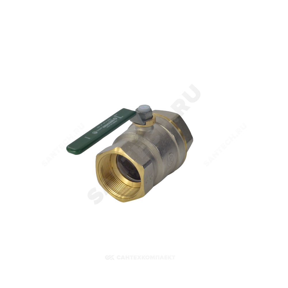 Кран шаровой латунь хром R250W Ду 40 Ру42 ВР рычаг зеленый Giacomini R250WX027