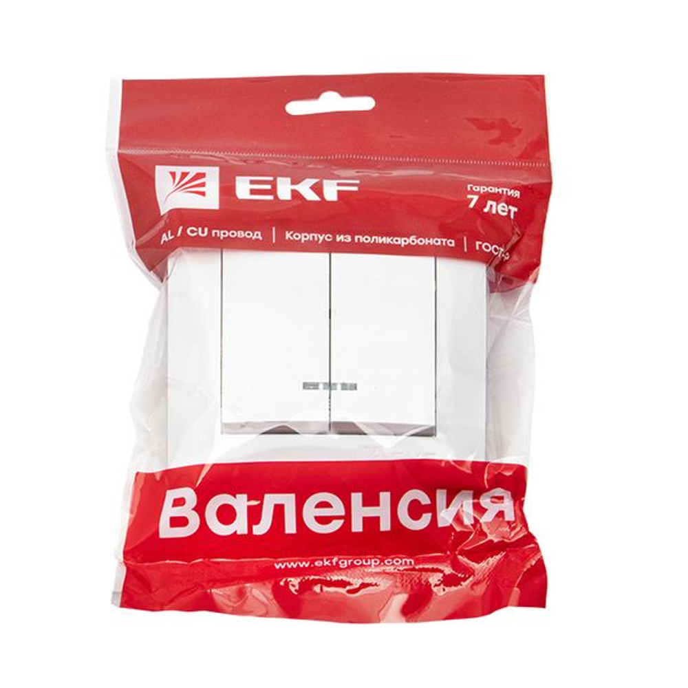 Валенсия выключатель 2-кл. 10А белый с индикатором EKF