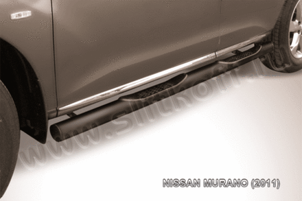 Пороги стальные Nissan Murano (2010-2015) d76 с проступями (черные)