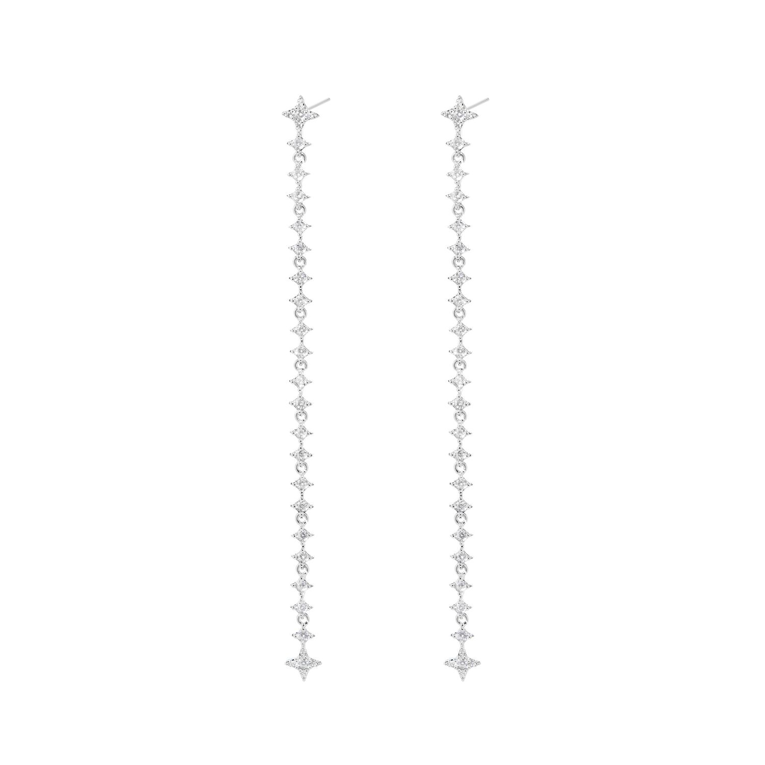 Серьги Silver Extra Long Earrings with Star Crystals