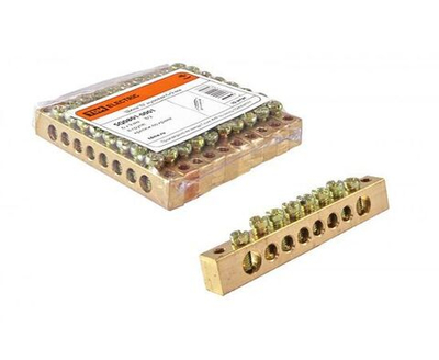 Шина TDM Electric / ТДМ Электрик нулевая 6х9мм 8/2, крепеж по краям, латунь, 64х6х9мм, 100А, SQ0801-0001, соединитель проводов (комплект из 6 шт)