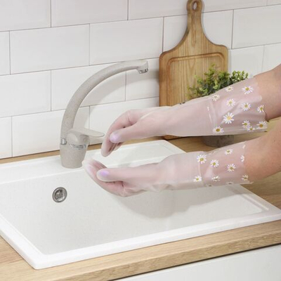 Белые хозяйственные перчатки с манжетой (размер L) (Цвет: не задано)