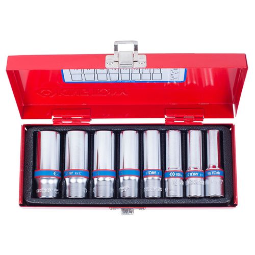 KING TONY (3508MR) Набор глубоких торцевых головок 3/8", 6-гранные, 10-19 мм, 8 предметов