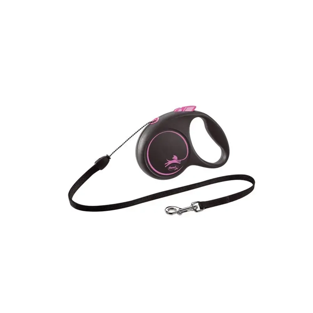 Flexi black design cord s поводок-рулетка для собак, черно-розовая 5 м, до 12 кг
