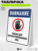 Табличка для частной территории "Внимание, только для зарегистрированных лиц", на дом, для участка, организаций и частных территорий, предупреждающая, 40х30 см, Silver Plane x Айдентика Технолоджи