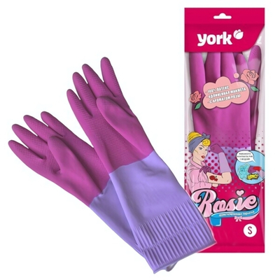 Перчатки резиновые с удлинённой манжетой 38см (S) ароматизированные Роза YORK