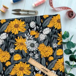 Ткань премиум интерлок цветочная графика