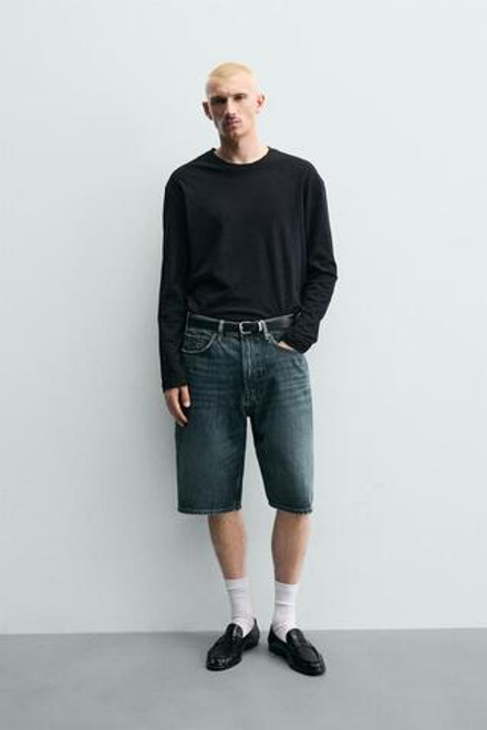 ZARA ДЖИНСОВЫЕ ШОРТЫ LOOSE FIT, ЗЕЛЕНОВАТО-СИНИЙ