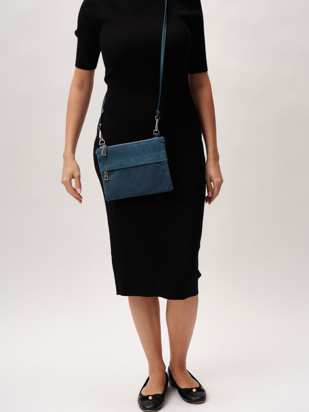 Кросс-боди сумка Deboro 3017 синяя волна велюр