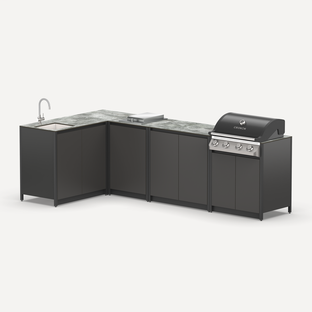 Угловой барбекю комплекс Lounge F-109SGP, 2.9x1.5 м, черный/серый каспий