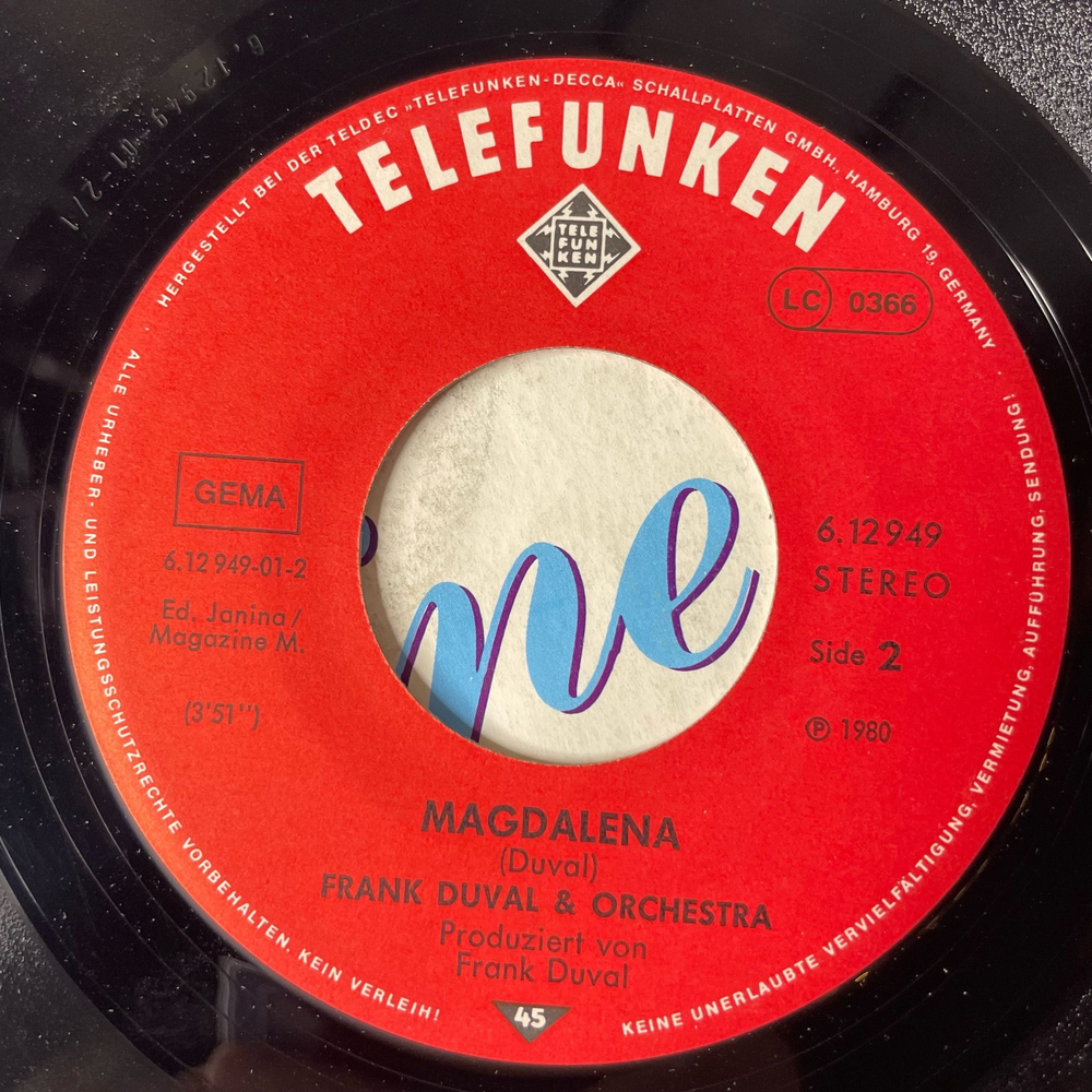 Винтажная виниловая пластинка 7 дюймов (маленькая пластинка) Frank Duval and Orchestra Angel Of Mine (Germany 1980)