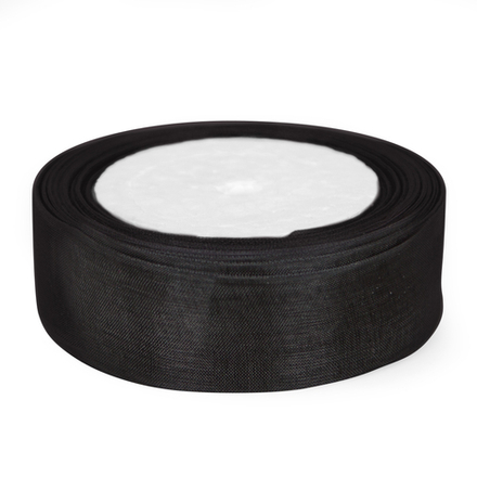 Лента декоративная (2,5 см*22,85 м) Органза, Черный, 1 шт.