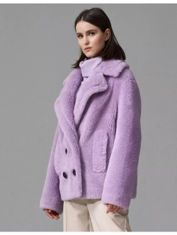 Шуба из шерсти чебурашка экошуба, лавандовая, SilverFox