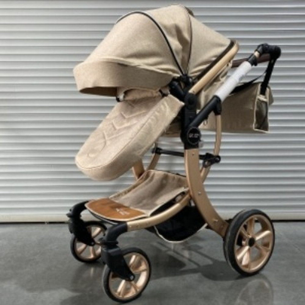 Коляска-трансформер Sweet Kids 608 3в1 Хаки текстиль на золотой раме
