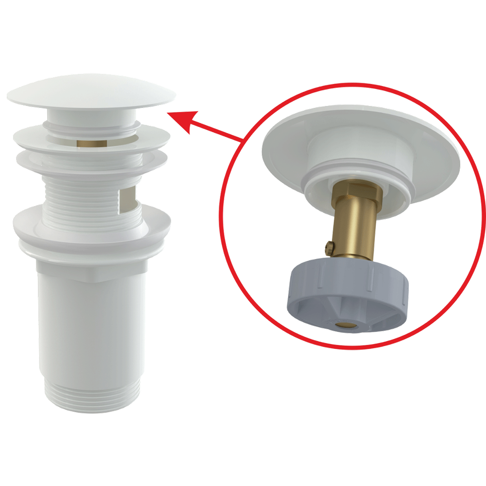 A392B Донный клапан сифона для умыв. click/clack 5/4", ц-мет. с переливом и большой загл Белый