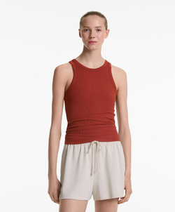 Oysho Топ без рукавов в рубчик, рыжевато-коричневый