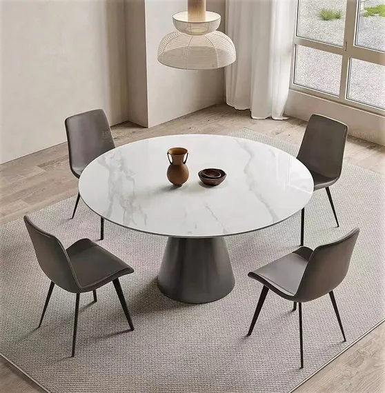 Стол Yoda 120 см, белый керамогранит, черная ножка