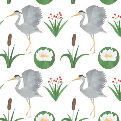 Цапля акварель