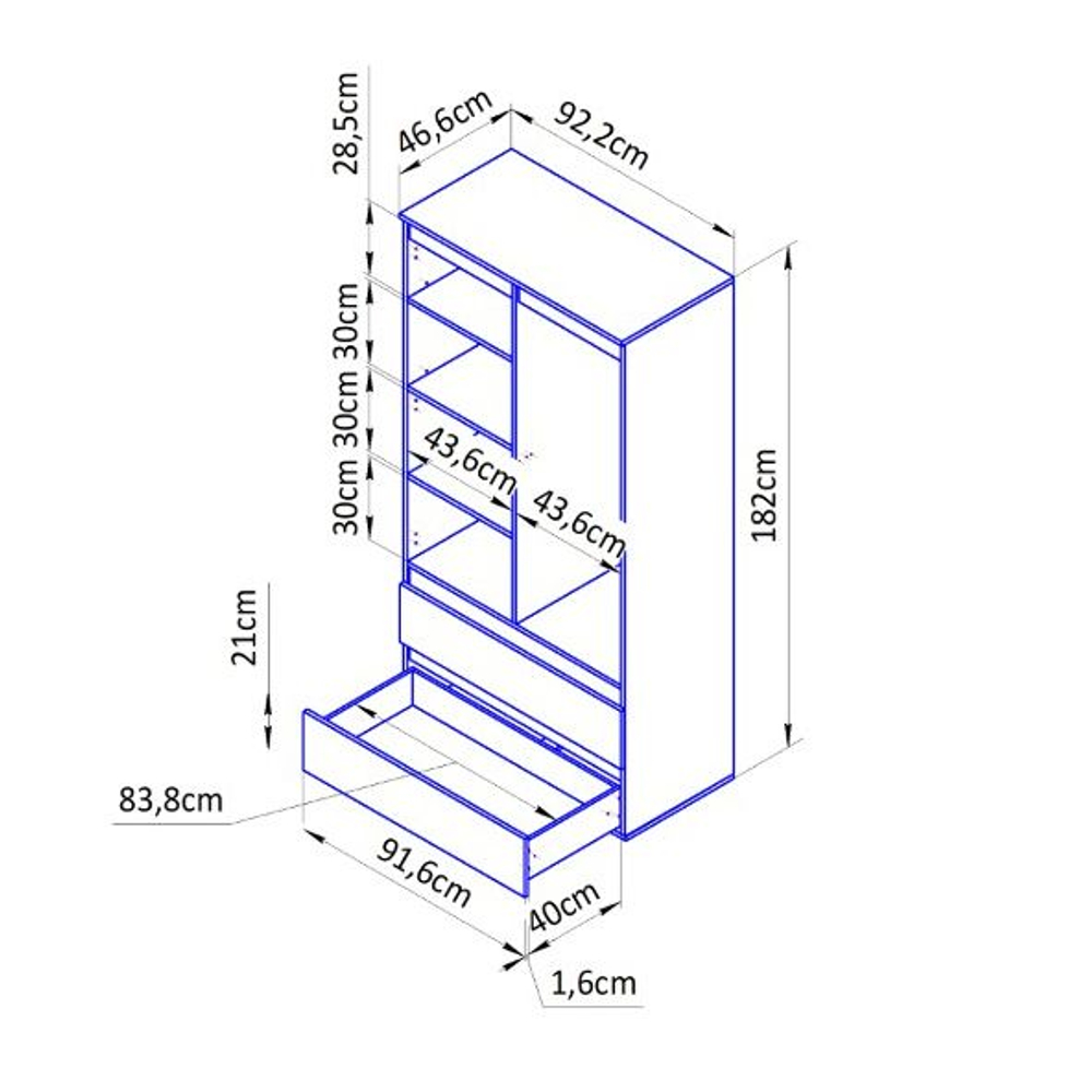 Шкаф для одежды, 92х47х182, Марм, распашной, в прихожую, с полками, Dipriz