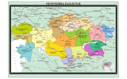 План - Схема Административная карта Казахстана с новыми областями  настенная 150 х 230 см 2024 год