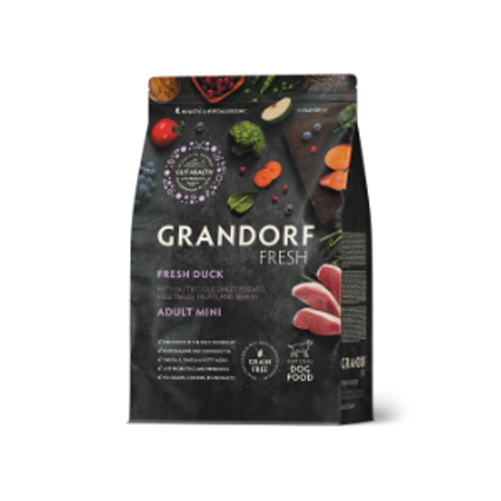 Сухой корм GRANDORF FRESH DOG Duck MINI утка с бататом для взрослых собак мелких пород, диетическая формула для особо аллергичных собак 3кг