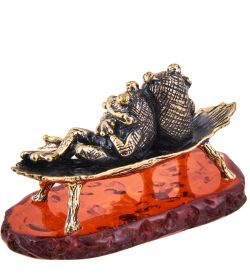 Народные промыслы AM-3696 Фигурка «Лягушки на чиле» (латунь, янтарь)