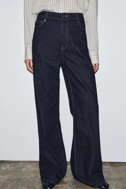 ZARA ДЖИНСЫ WIDE LEG С ВЫСОКОЙ ПОСАДКОЙ — ZW COLLECTION, СИНИЙ